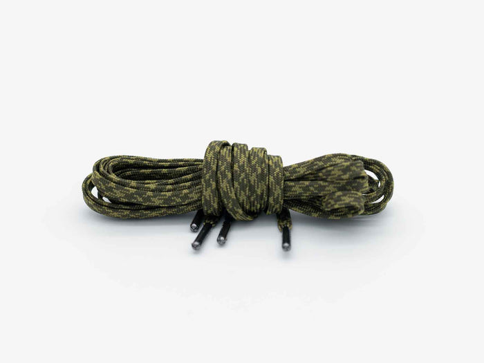 Yakoda Guide laces in olive camo, bundled with two lace tips and grommets
