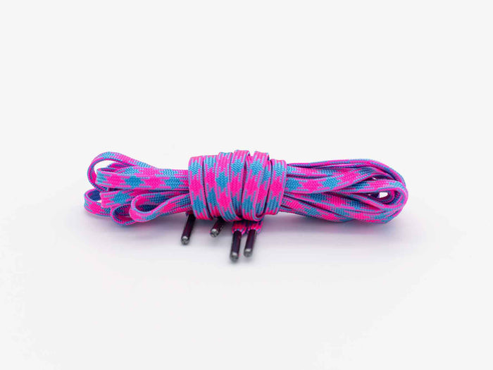 Yakoda Guide laces in pink camo, bundled with two lace tips and grommets