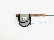 Yakoda reel cover in gray with black trim and label pouch