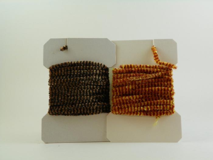 Medium variegated chenille yarn spool pair, dark brown and rust orange bands