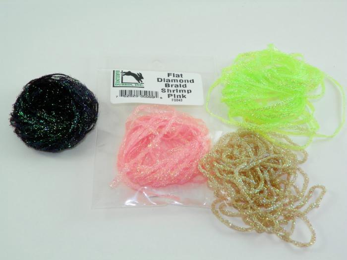 Diamond braid trims in dark, pink, gold, and neon green mesh strands