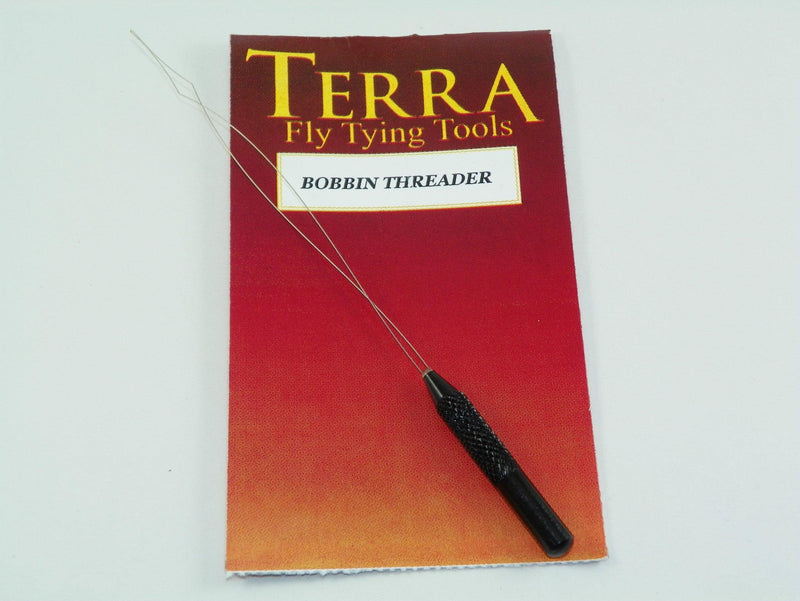 Bobbin threader tool with black handle and pointed tip