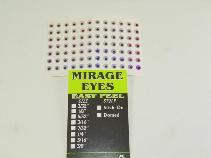 Mirage domed eyes sheet with easy peel adhesive and size guide
