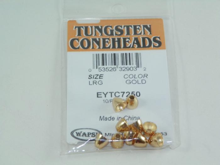 Tungsten conehead jig heads, gold-colored set in a small blister pack