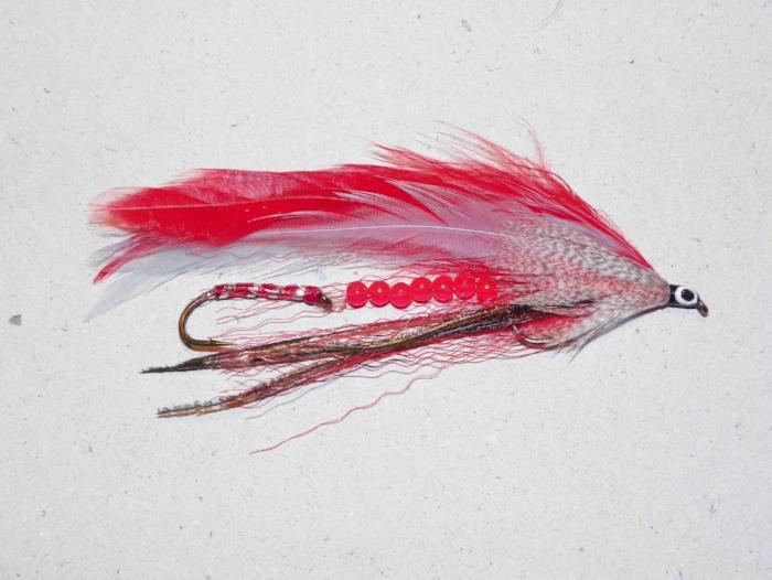 red grey ghost with beads from Rangeley Maine fly fishing shop