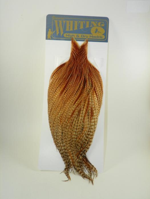 Barred ginger feather cape, dried and packaged, from Whiting Farms High and Dry