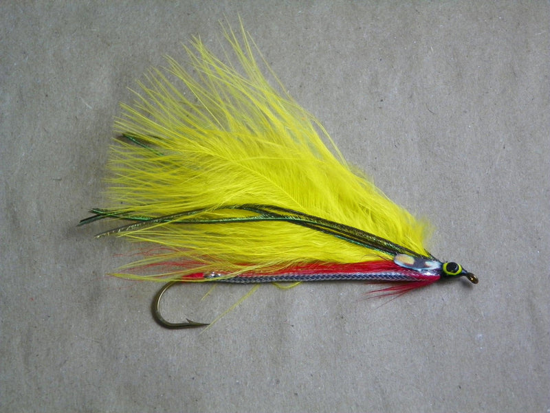 yellow marabou #2 8x long from Rangeley Maine fly fishing shop