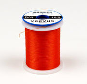Veevus thread spool, bright orange-red 10/0 on bobbin with label
