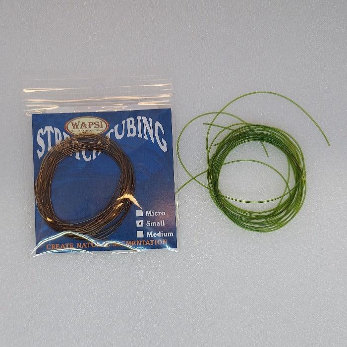 Stretch tubing coils in dark bronze and green, thin looped wire