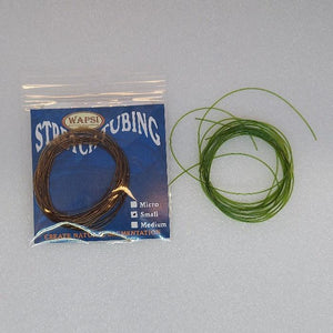 a package of brown stretch tubing and some olive stretch tubing used to tie flies