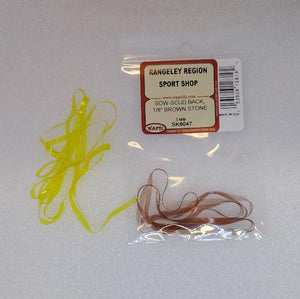 a package of brown stone sow-scud back and some yellow sow scud back used for tying flies