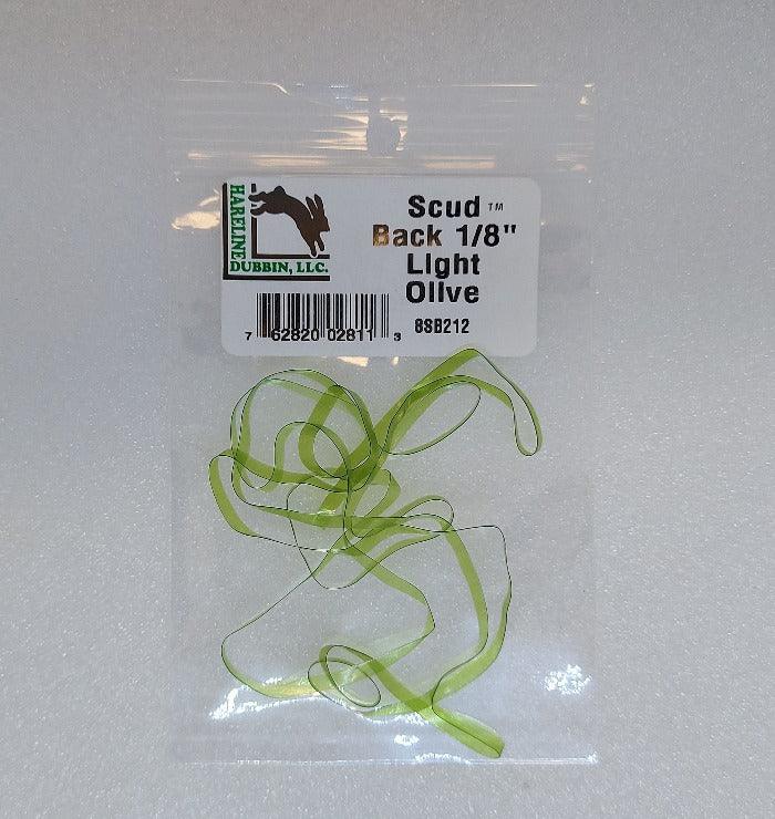 a package of light olive scud back used for tying flies