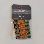 Fish skin stripping guards 3-pack in red-orange, tan, and green-speckled patterns