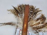 Strung neck hackle feathers, mottled brown-and-tan tuft
