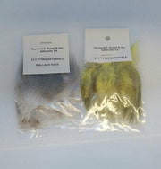 Mallard sides mini pack, natural and mayfly yellow feathers in two labeled bags
