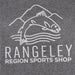 white design jumping trout with Rangeley Region Sport Shop name on gray