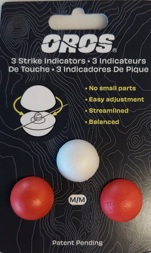a package of 3 red and white Oros strike indicators