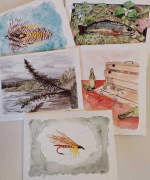 five note cards with watercolor illustrations from the book River Flowers