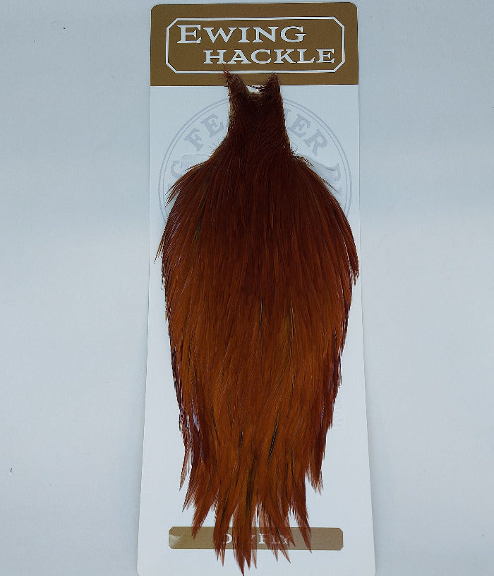 Brown dry fly cape with soft feather fibers, full shoulder size