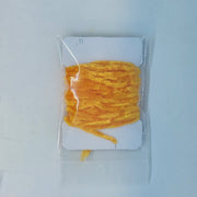 Chenille yarn bundle in yellow-gold, tightly looped in clear packaging