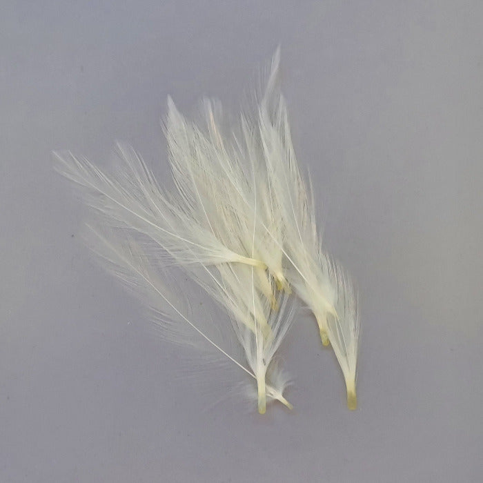Dry fly tailing feathers in cream and pale yellow with forked tips
