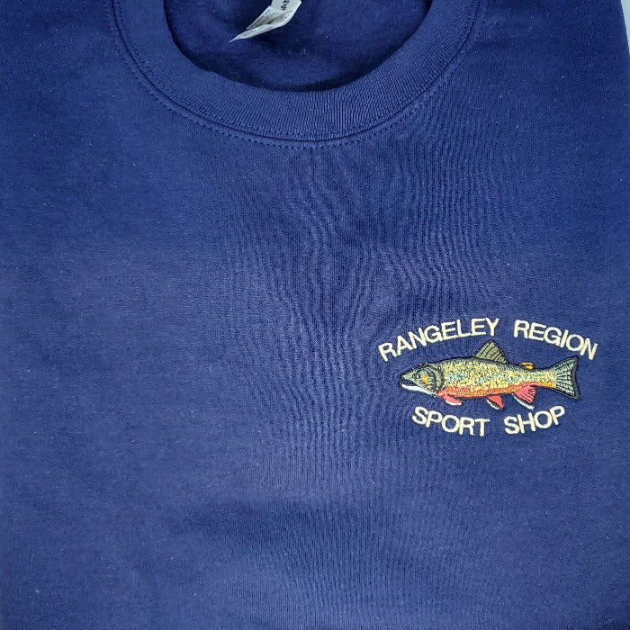 close up of navy blue embroidered sweatshirt