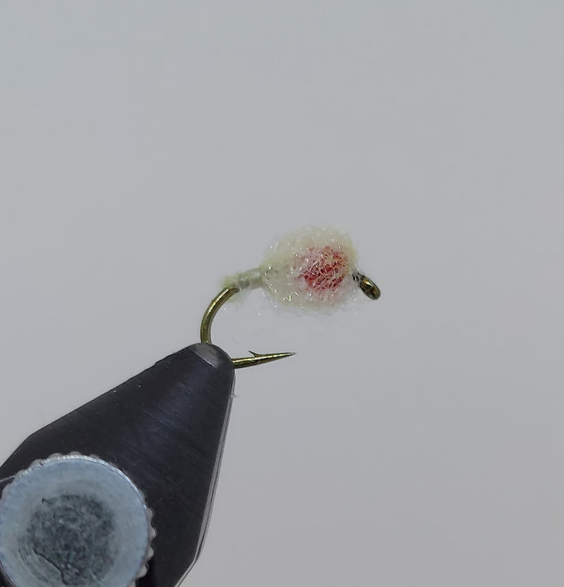 Antron egg fishing fly with white dubbing on hook