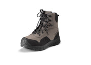 Orvis Clearwater wading boot, gray upper, black laces and pull tab, dark rubber outsole tread