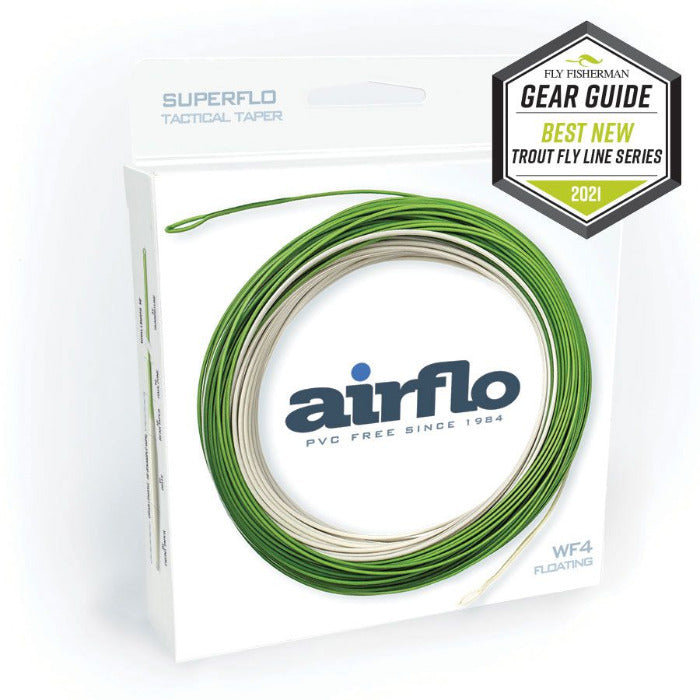 Airflo Superflo tactical taper fly line, green coiled line in clear package