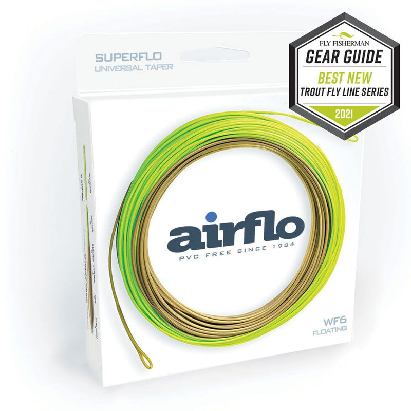 Universal taper fly line in box, bright chartreuse-green and brown loops, WF6 floating