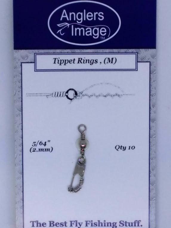 Tippet rings for fly fishing, packaged with 10 small metal rings and connector beads