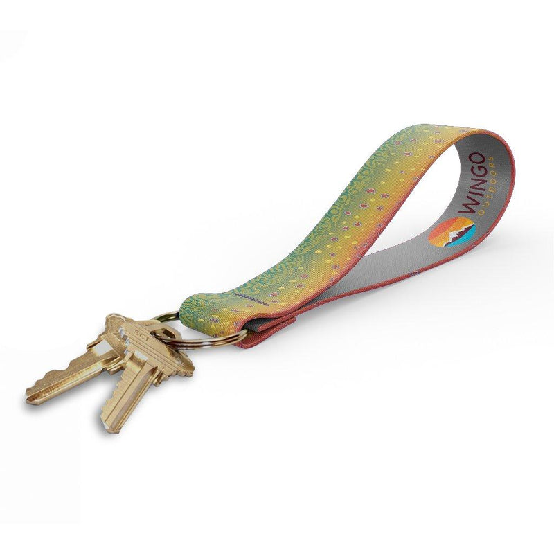 Key fob with multicolor strap and gold keyring, keys attached
