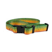 Printed wading belt with black buckle, orange and green fish pattern