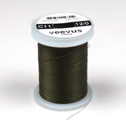 Veevus thread spool, dark olive 12/0 on bobbin with label