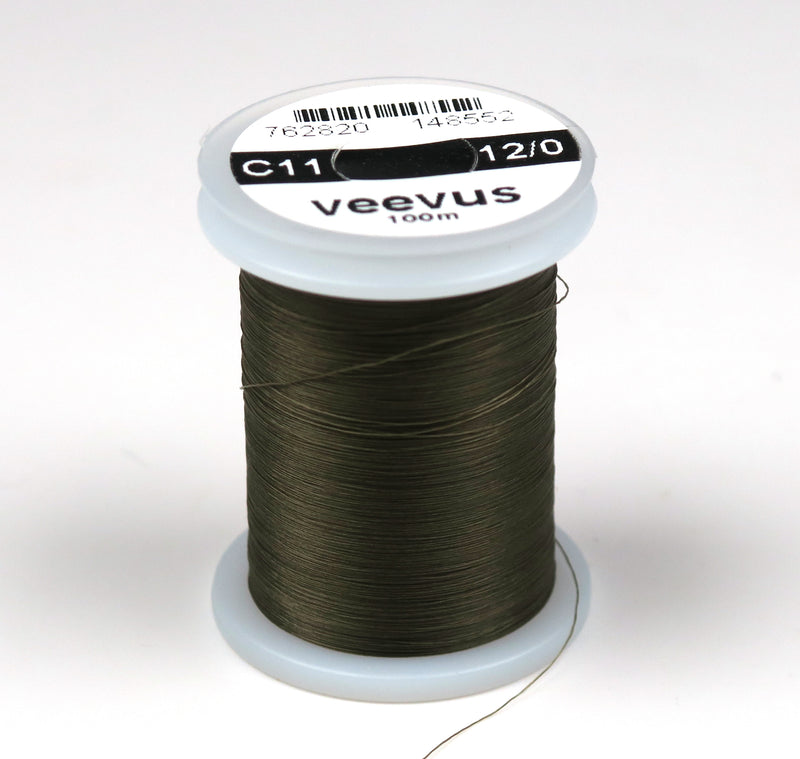 Veevus thread spool, dark olive 12/0 on bobbin with label