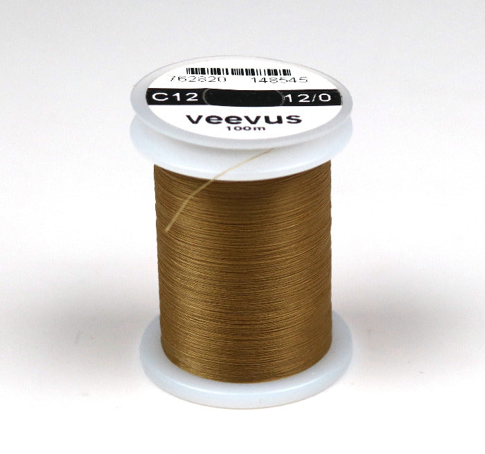 Veevus thread spool, tan gold 12/0 on bobbin with label