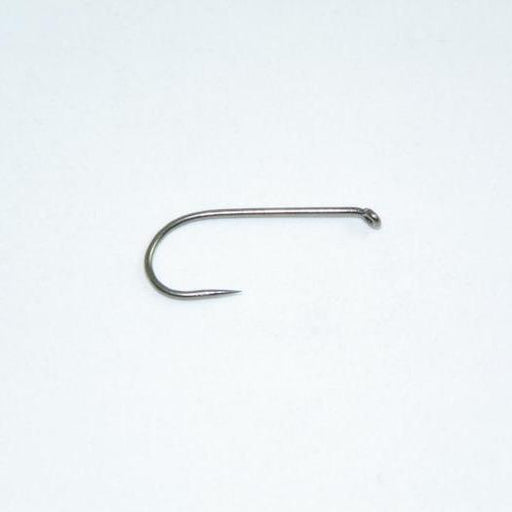 a Daiichi fly fishing hook with Round bend, standard shank length, down-eye, bronze, barbless  USES: traditional dry flies