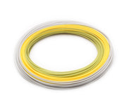 Coiled fly fishing line with pale yellow and gray loops