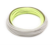 Fly line spool with lime green loops and gray outer coating
