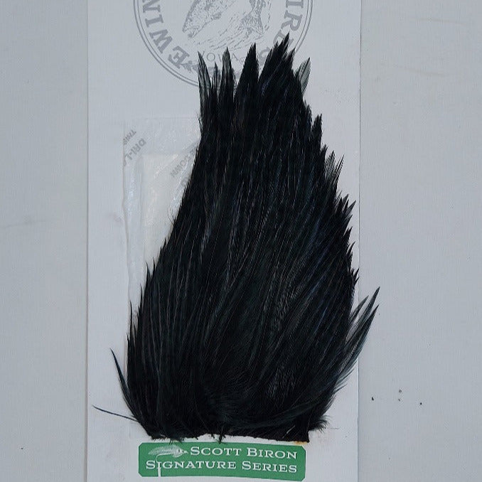Black feather hackle tuft with dense, layered barbs