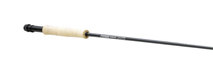 Sage Foundation fly rod with cork grip and slim black shaft, side view
