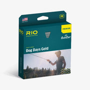 Rio Premier Dog Days Gold fly line box with green and yellow Premier branding