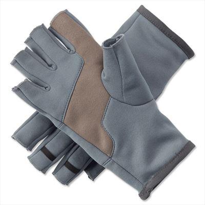 a pair of gray and tan fingerless gloves from Orvis
