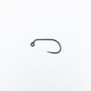 Firehole Sticks 516 barbless jig hook with curved shank, dark steel finish