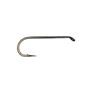 Bronze fly fishing hook with curved eye, barbed tip