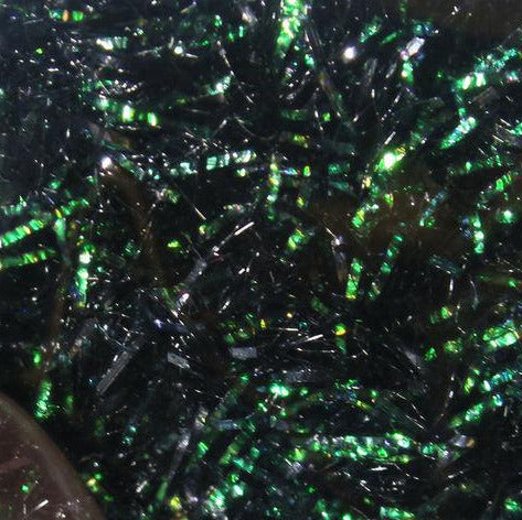 Hareline Krystal Flash chenille, dark with green iridescent sparkle strands