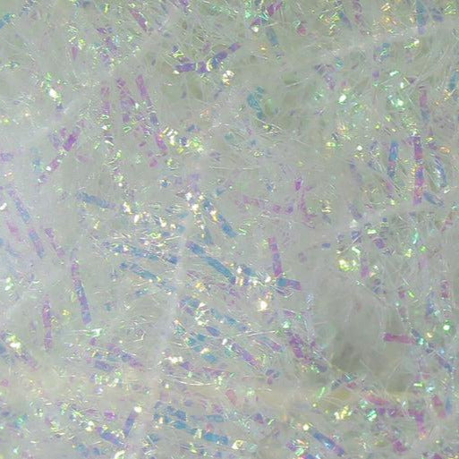 Hareline Krystal Flash chenille, pearly white iridescent holographic sparkle fibers