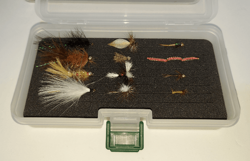 a collection of 4 streamers, 4 dry flies, and 4 nymphs for the beginning angler