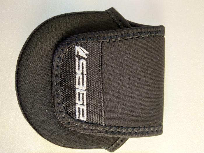 Sage neoprene reel case with side webbing and vertical SAGE logo patch