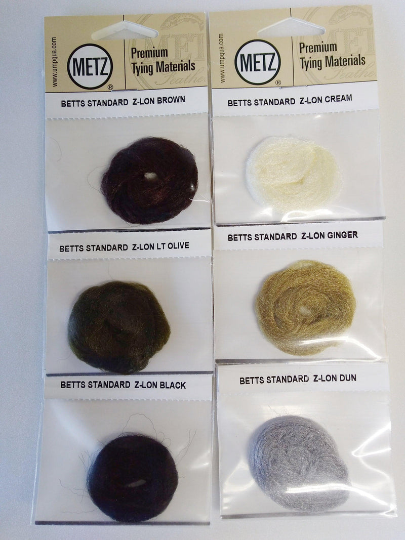 Betts Standard Z-Lon dubbing fibers, assorted colors in labeled packets